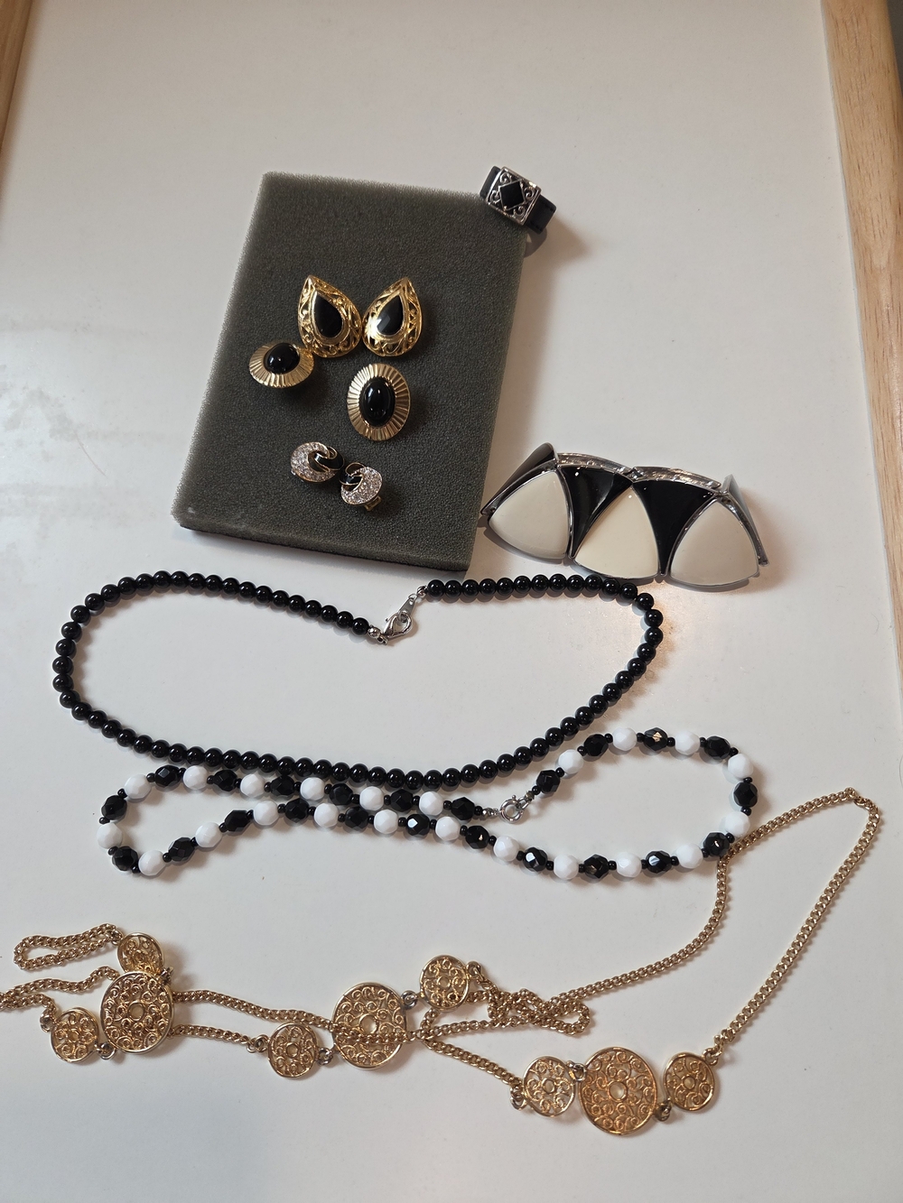 Vintage Black & Gold Statement Jewelry Lot / Classic Art Deco Monochromatic Lot